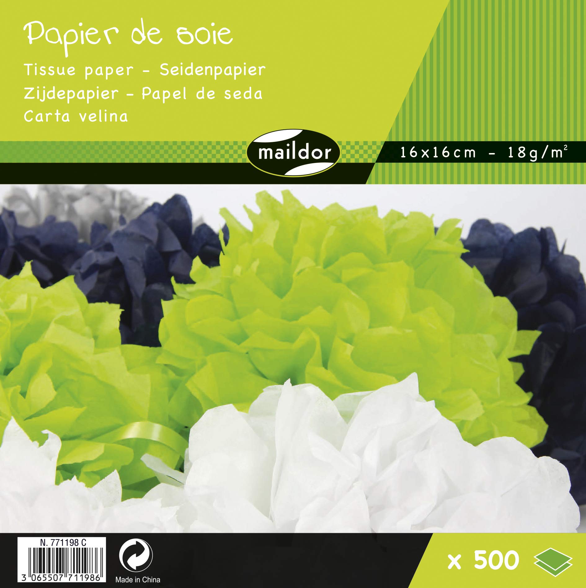 Clairefontaine 771198C Pack of 500 Sheets of Silk Paper 18g/m² Square Format 16x16cm Fine, Delicate Resistant Paper - Water Resistant Colours - Ast Colours