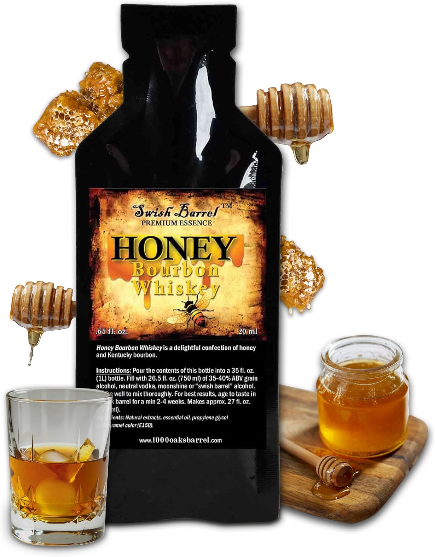 Honey Bourbon Whiskey Flavoring Essence (Single Pack), Liquor Flavor Refill for Barrel Aging, Cocktails Mixers - Moonshine Flavoring Supplies, Extact Distilling Accessories (0.65oz,20ml)