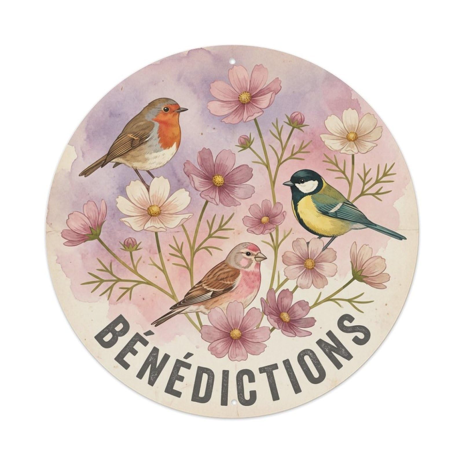 Cosmos Benedictions Soft Watercolor Bird Slogan Metal Tin Sign