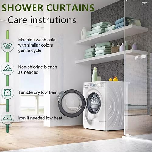 Miniatura 7 de TUBULTHK Juego de 4 cortinas de ducha modernas de mármol para juegos de baño, juego de cortina de baño de lujo, cortina de ducha de tela impermeable