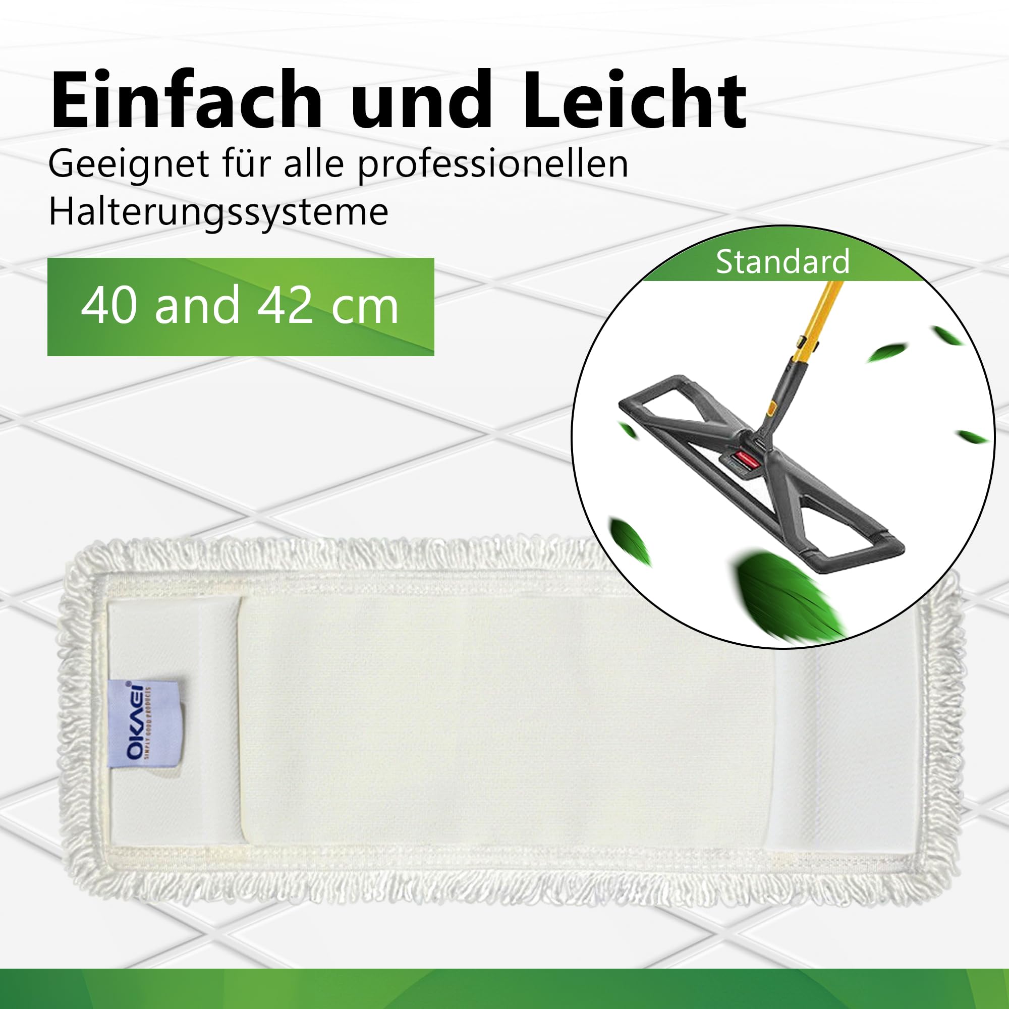Okaei 10 Stuck PureWhite Microfiber Wischmop Bezug - 40 cm Mikrofaser-Schlingen-Bezug für Bodenwischer, Wischmopp, und Bodenreiniger