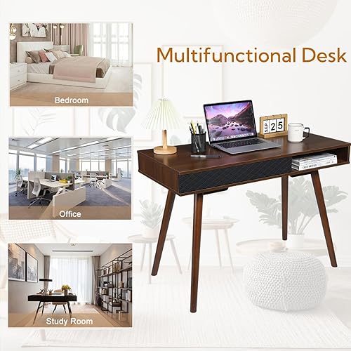 Miniatura 6 de GarveeHome Escritorio de escritorio de oficina en casa de mediados de siglo de 42 pulgadas, escritorio moderno y simple para computadora con cajón y