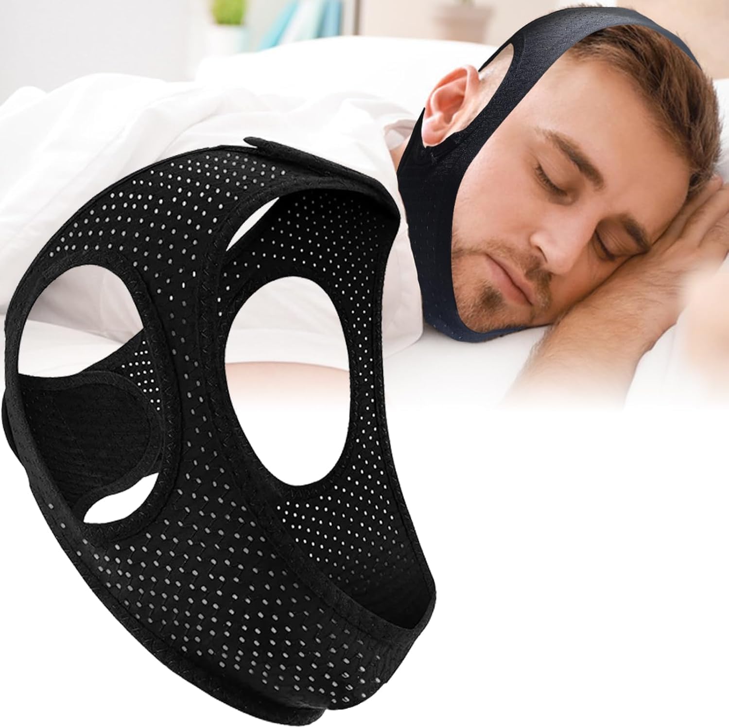 Chin Strap for Sleeping - Anti Snoring Devices - Adjustable Breathable Chin Strap for Men and Women Sleeping - Simple and Effective Stop Snoring Solution - Enjoy a Nice Evening - Black, 1PCS