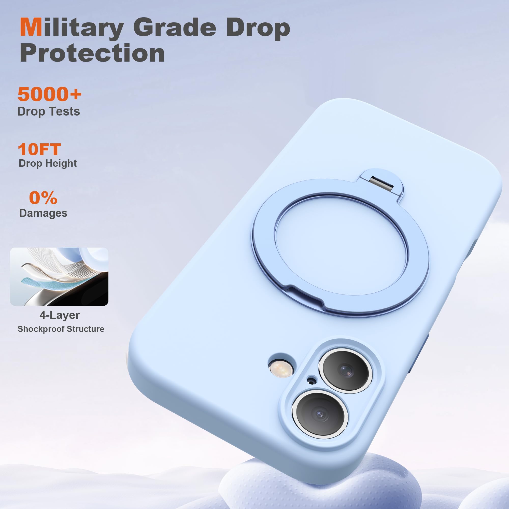 Funda para iPhone 16 con soporte giratorio de 360°, 6.1 pulgadas