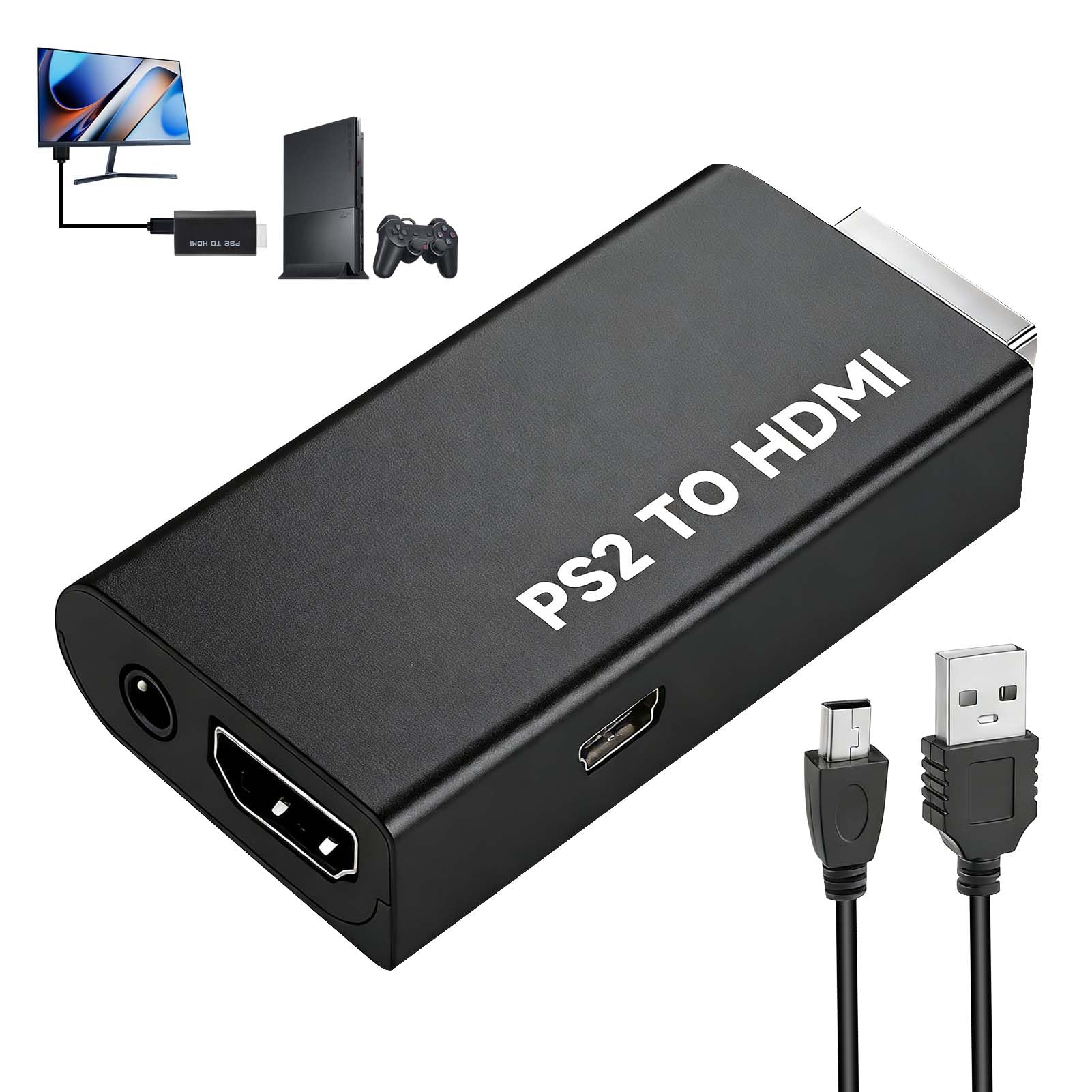 Dewlawn Adaptador PS2 a HDMI con Audio de 3,5 mm, Convertidor PS2 a HDMI para PS2 50000 70000 80000, Adaptador de Vídeo y Audio para HDTV, Monitor Juegos, Modos 480i/480p/576i — view 7