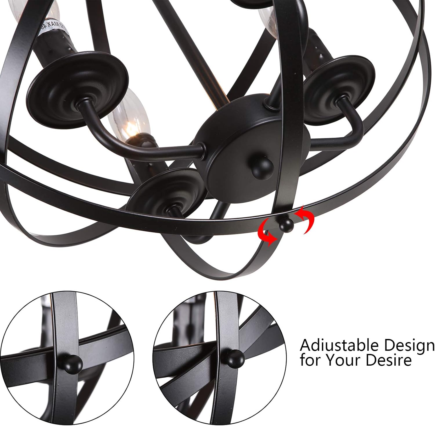 Flash Deals - 40% OFF Heircido 4 Light Sphere Chandelier Light Fixture, Mid Century Metal Globe Pendant Light Ceiling Hanging Rustic Farmhouse Chandelier for Kitchen Dining Room, Matte Black