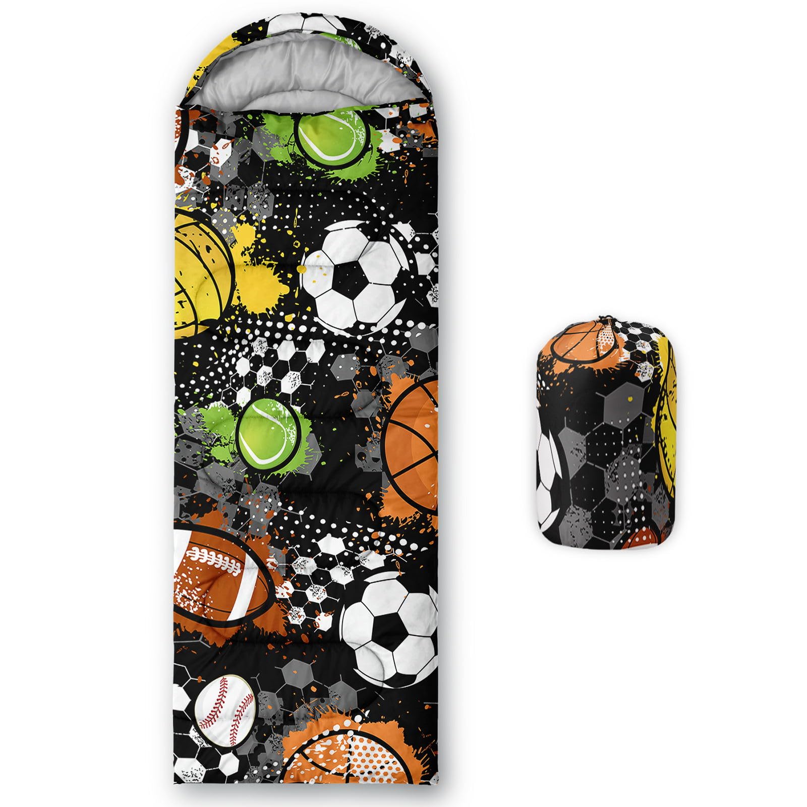 HOSIMA Saco de dormir con balón de fútbol para clima frío para adultos, niñas y niños, impermeable, para hombre, cálido, camping, senderismo, al aire libre, viajes, caza, saco de compresión