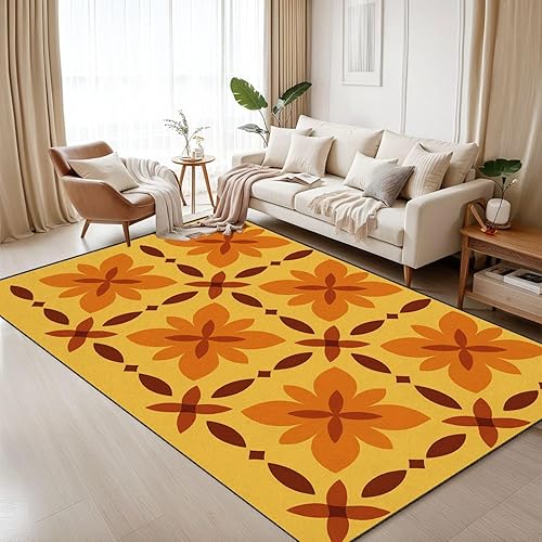 6x9 Orange Area Rugs Rugs for Bedroom Washable Rug 70s Retro Vintage Mid Century Modern Boho Carpet Carpet for Bedroom Living Room Nursery Rug