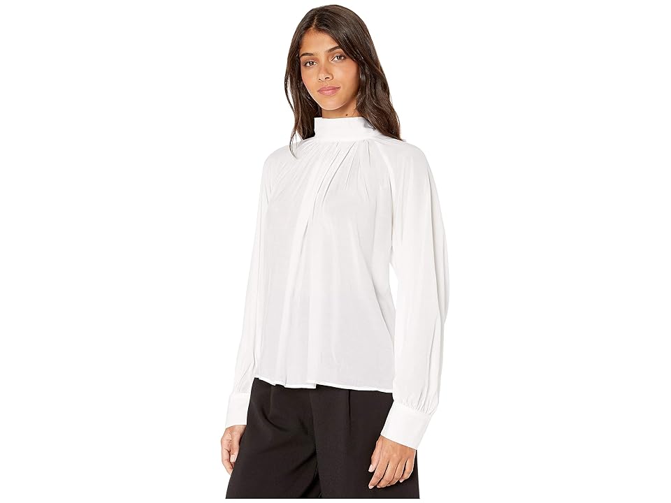 

BCBGMAXAZRIA Mock Long Sleeve Woven Top (Optic White) Women's Clothing