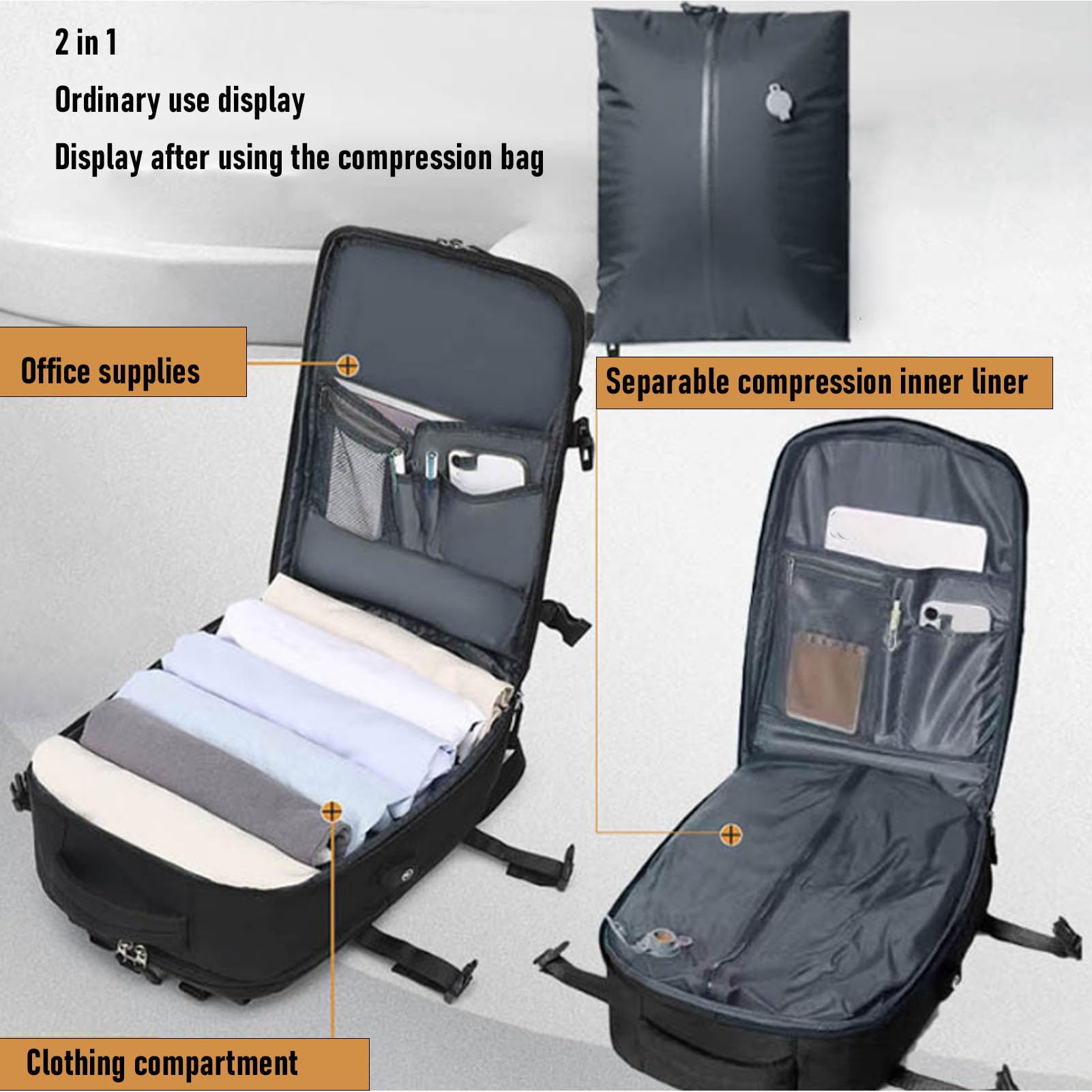 SIXRUN Mochila de Compresión Al Vacío, Mochila de Viaje Oxford Impermeable y de TPU con Bolsa de Vacío Hermética, Embalaje que Ahorra Espacio, Almacenamiento en Seco, Bomba Manual para Acampar