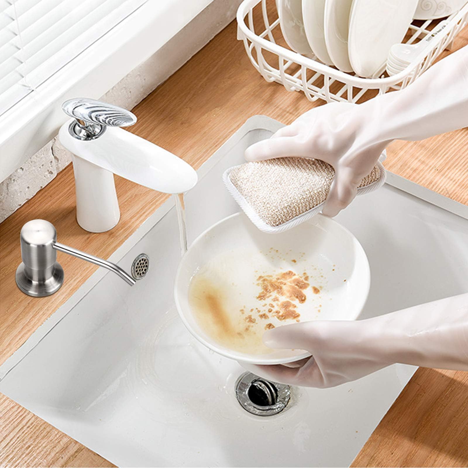 Linkstyle Distributeur De Savon Pour Évier De Cuisine, Distributeur De Savon Liquide Encastré Avec Tuyau D’Extension De 47", Nickel Brossé