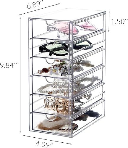 Miniatura 3 de Caja de belleza apilable transparente con 6 cajones, cajones estrechos de almacenamiento de acrílico, cajones de almacenamiento delgados,