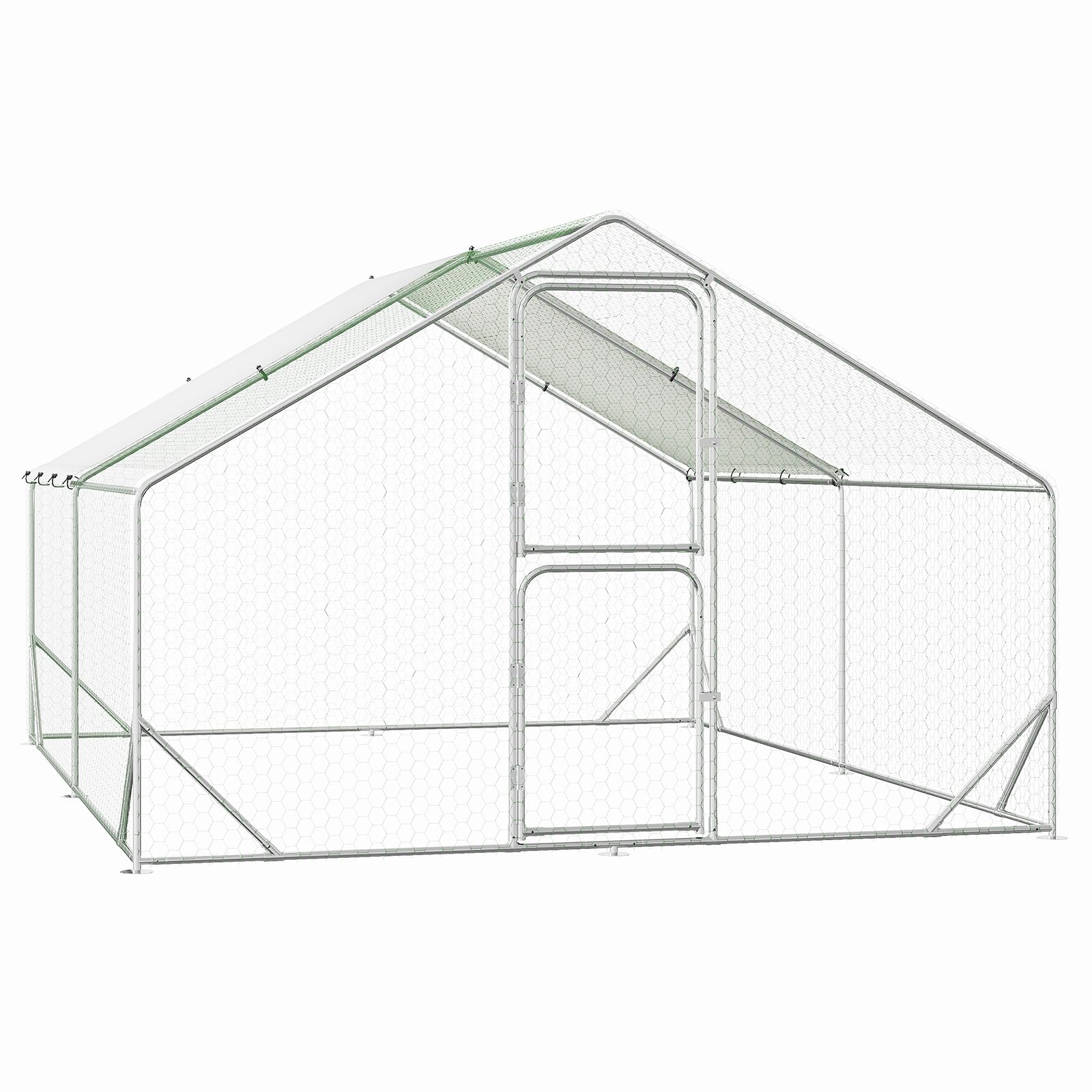Large Metal Chicken Coop, Walk-in Poultry Cage, Spire-Shaped Chicken Run Pen Dog Kennel Duck House with Waterproof and Anti-Uv Cover for Outdoor Farm