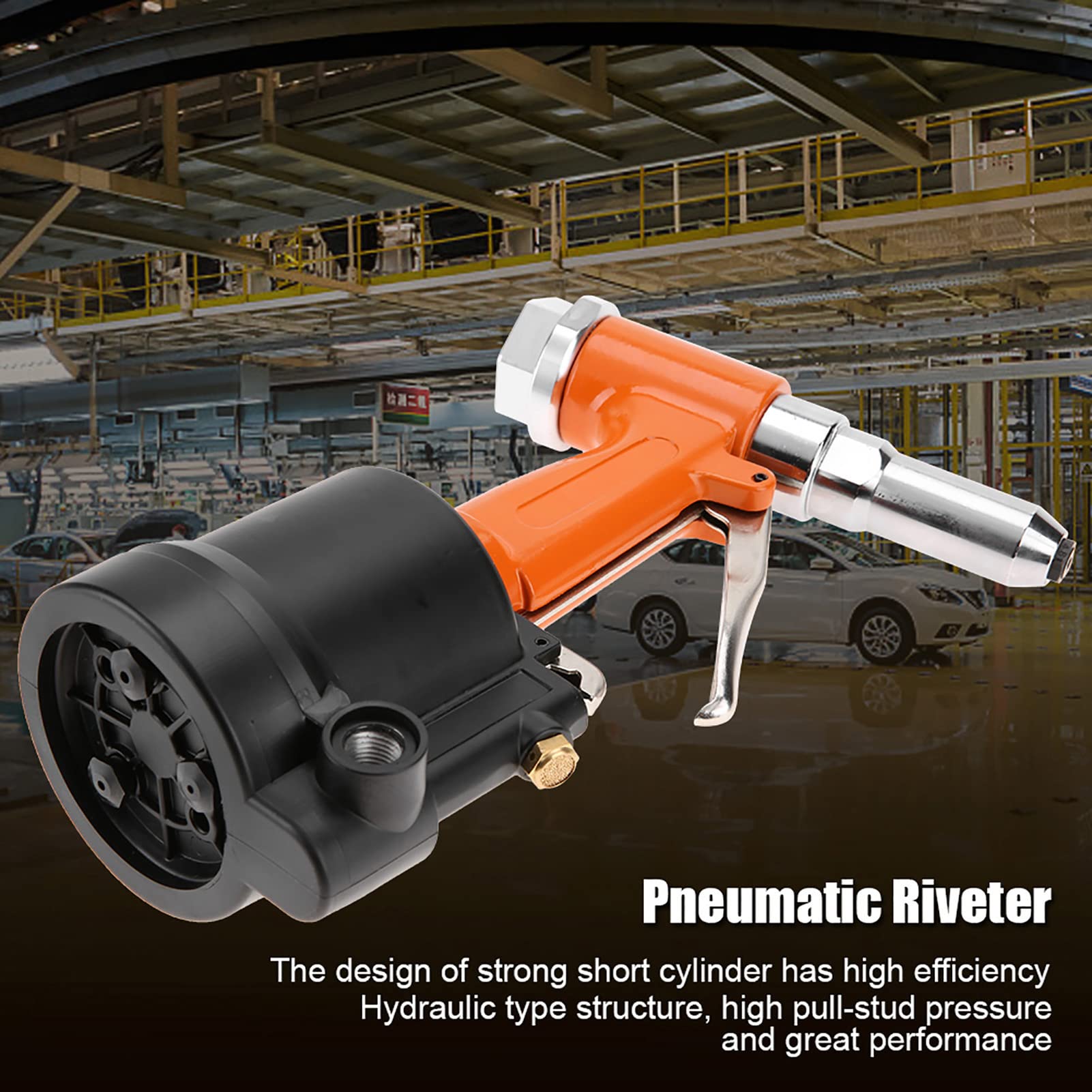 Nitownica Pneumatyczna, Nitownica Pneumatyczna Typu Hydraulicznego od 2,4 do 4,8 Mm, Gwoździarka do Aluminium Lotniczego o Skoku 18 Mm, Ergonomiczny Uchwyt Nitowania Blachy (pomarańczowy