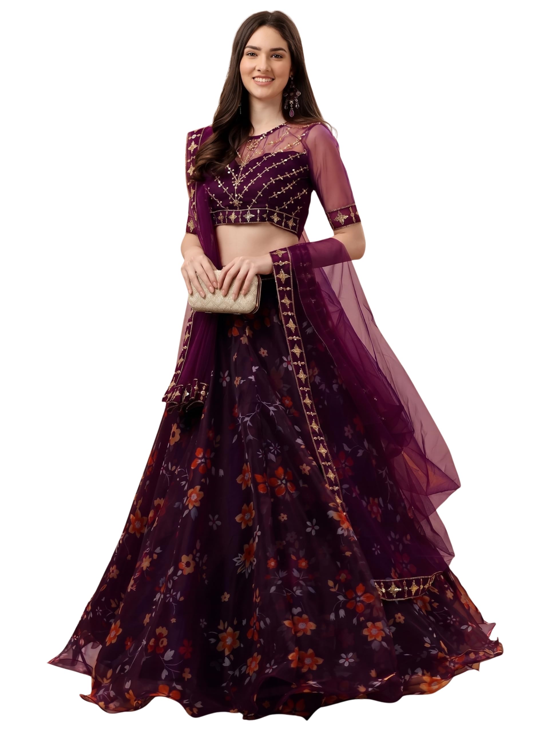Floral Digital Printed Lehenga Choli Set for Women | Sequin Work Semi-Stitched Lehenga with Dupatta | Lightweight & Elegant Ethnic Wear for Modern Look-image-33