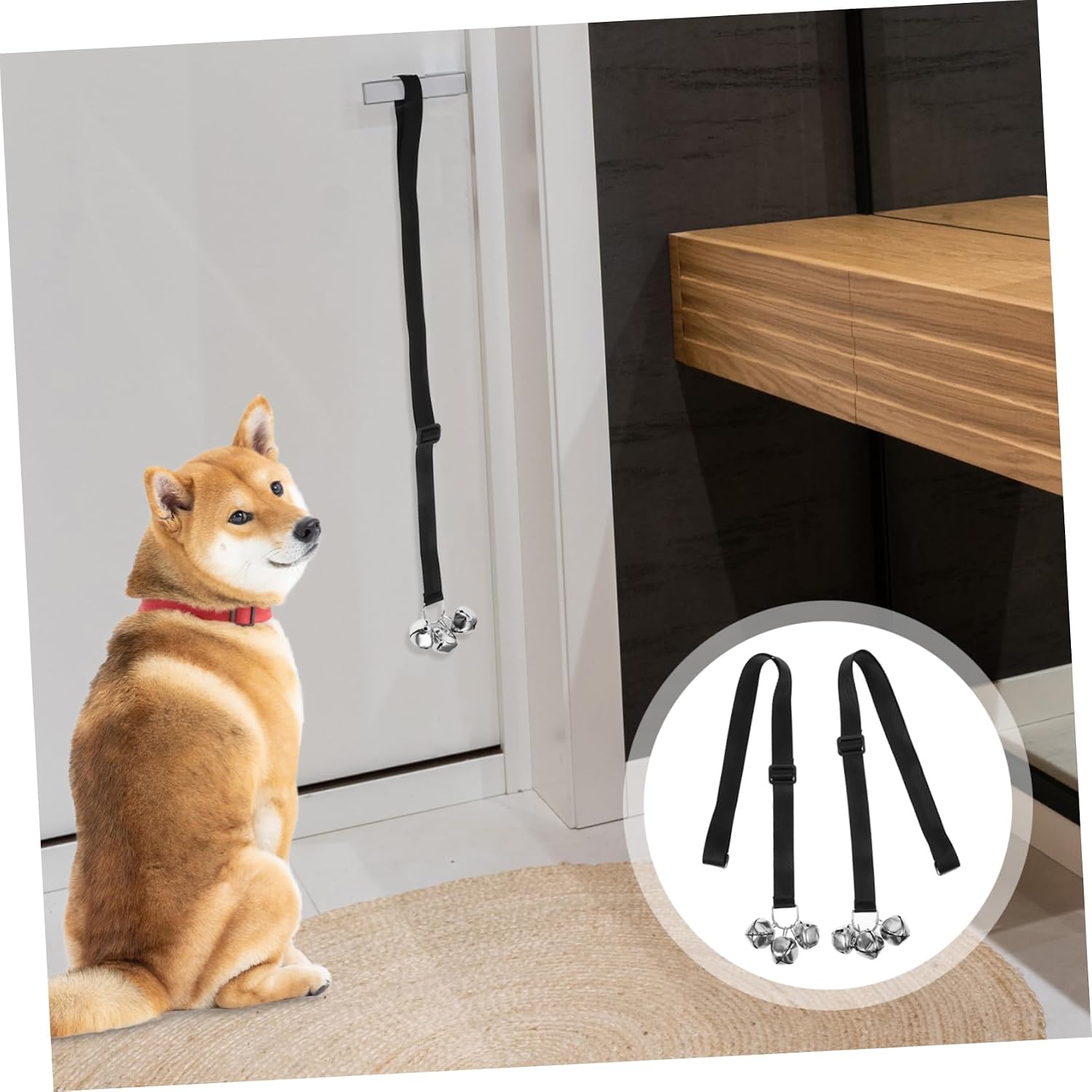 2pcs Adjustable Dog Doorbells for Potty Training Durable Pet Training Bell with Loud Bells Adhesive Hooks Communication Tool for Dogs to Go Outside