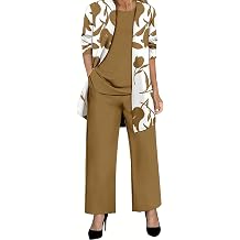 Womens 3 Piece Pant Suit Set Long Sleeve Cardigan Sleeveless Top Wide Leg Pants Sweatsuit Wedding Guest Evening Party Outfits