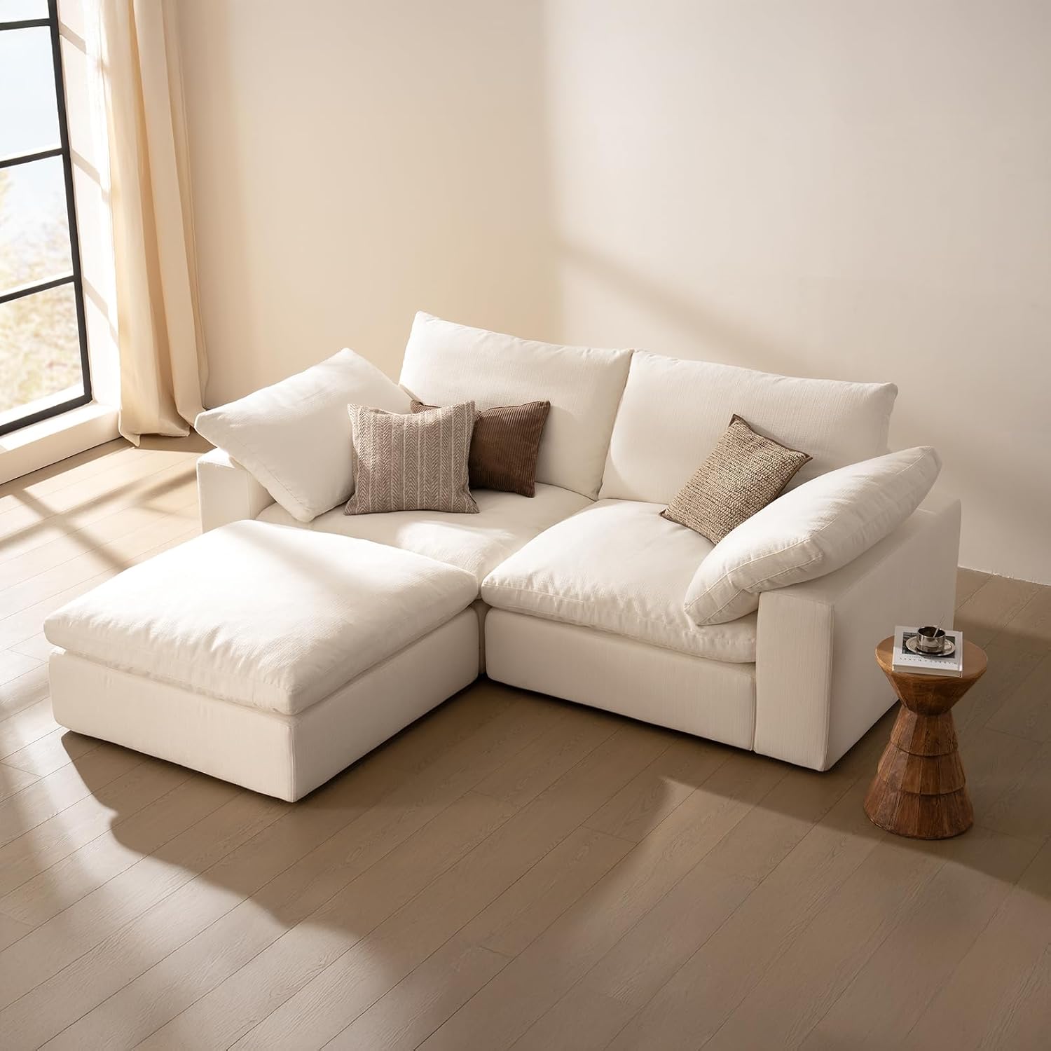 Cloud Couch Oversized Modular Sectional Sofa True Relax Comfy Couches Wide&Deep Seat Sofas for Living Room Metal Frame Furniture Set, Loveseat 78.74" Width with Ottoman White 2 Seater with 1 Ottoman
