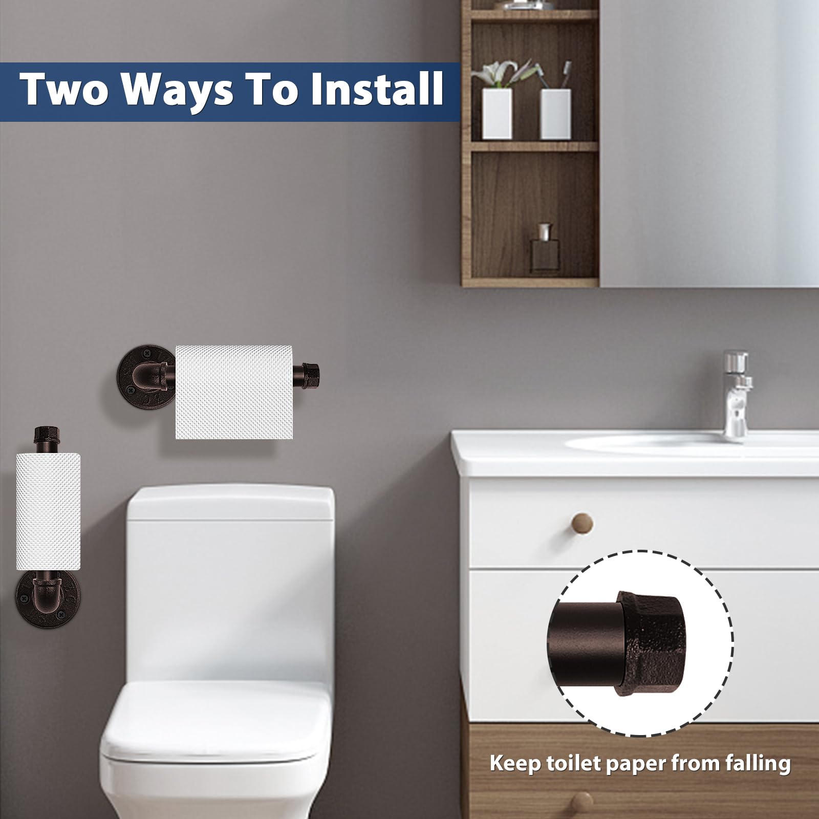 NearMoon Juego de 5 piezas de accesorios industriales para baño, incluye barra de toalla de 18 pulgadas, soporte de papel higiénico y 3 ganchos para bata, kit de accesorios de decoración rústica para