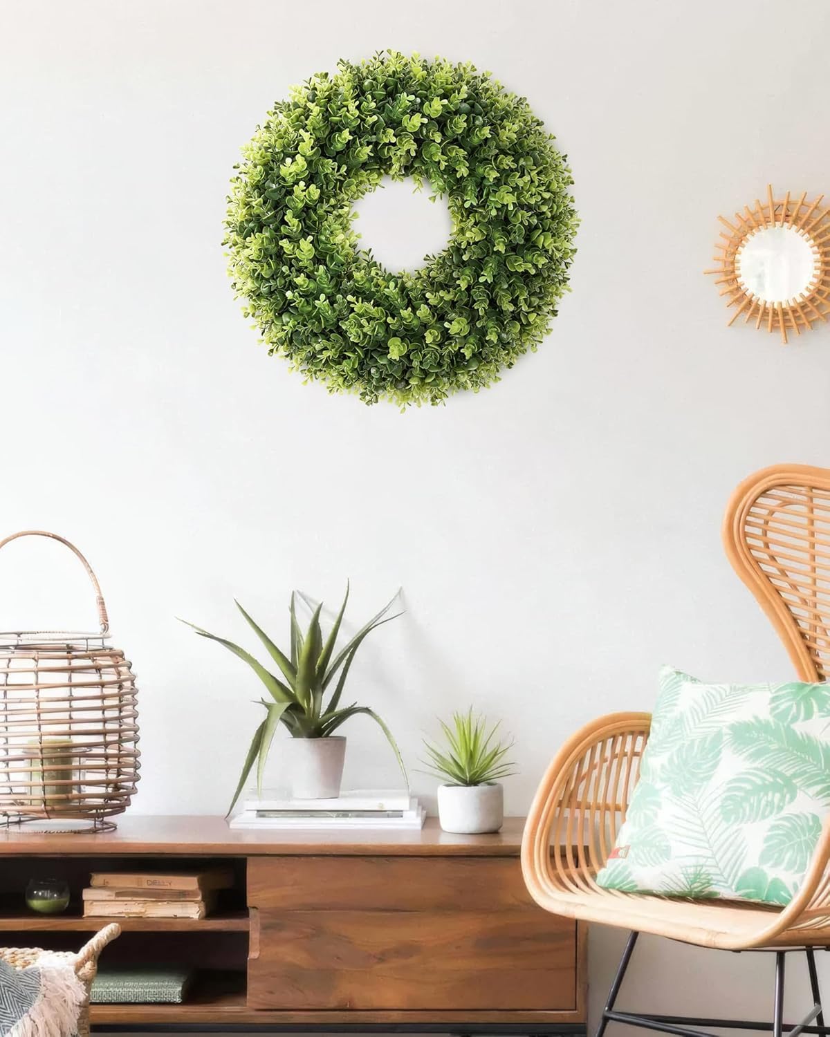 50.8cm, Buchsbaum-Türkränze, Frühling- und Sommer-Türkranz für die Haustür, künstlicher grüner Kranz für alle Jahreszeiten, für Farmhaus, Hochzeit, Veranda, Wand