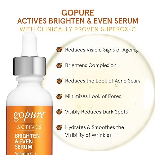 Miniatura 3 de goPure Actives - Suero de vitamina C, suero iluminador con vitamina C y ácido ferúlico, beneficios hidratantes y antienvejecimiento, mejora