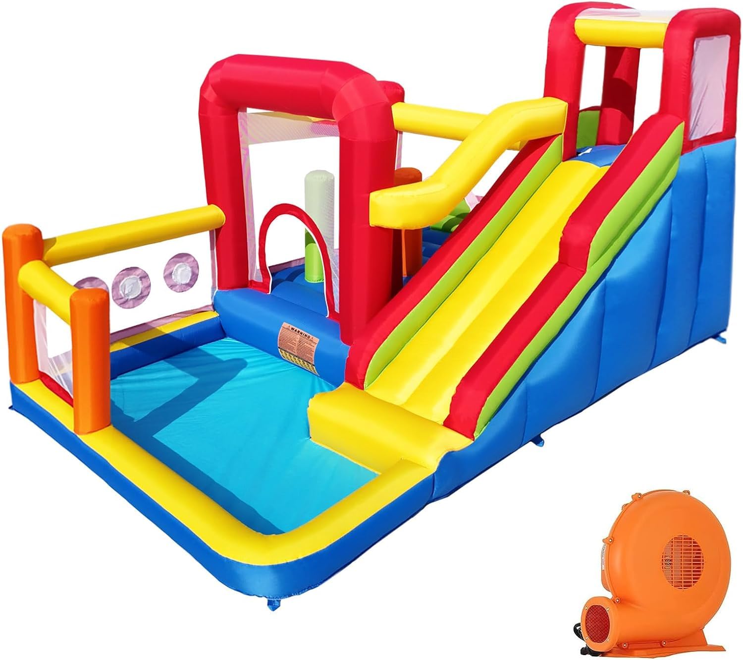 Ballsea Castillo hinchable para niños con soplador – Multifuncional, red de seguridad, segura y duradera, perfecta para cualquier temporada, uso en interiores y exteriores