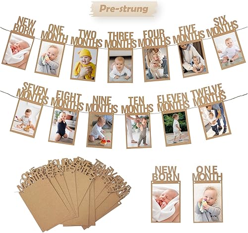 Miniatura 7 de Cartel de fotos de bebé de primer cumpleaños para recién nacidos a 12 meses, decoraciones de primer cumpleaños para niños y niñas, cartel de fotos