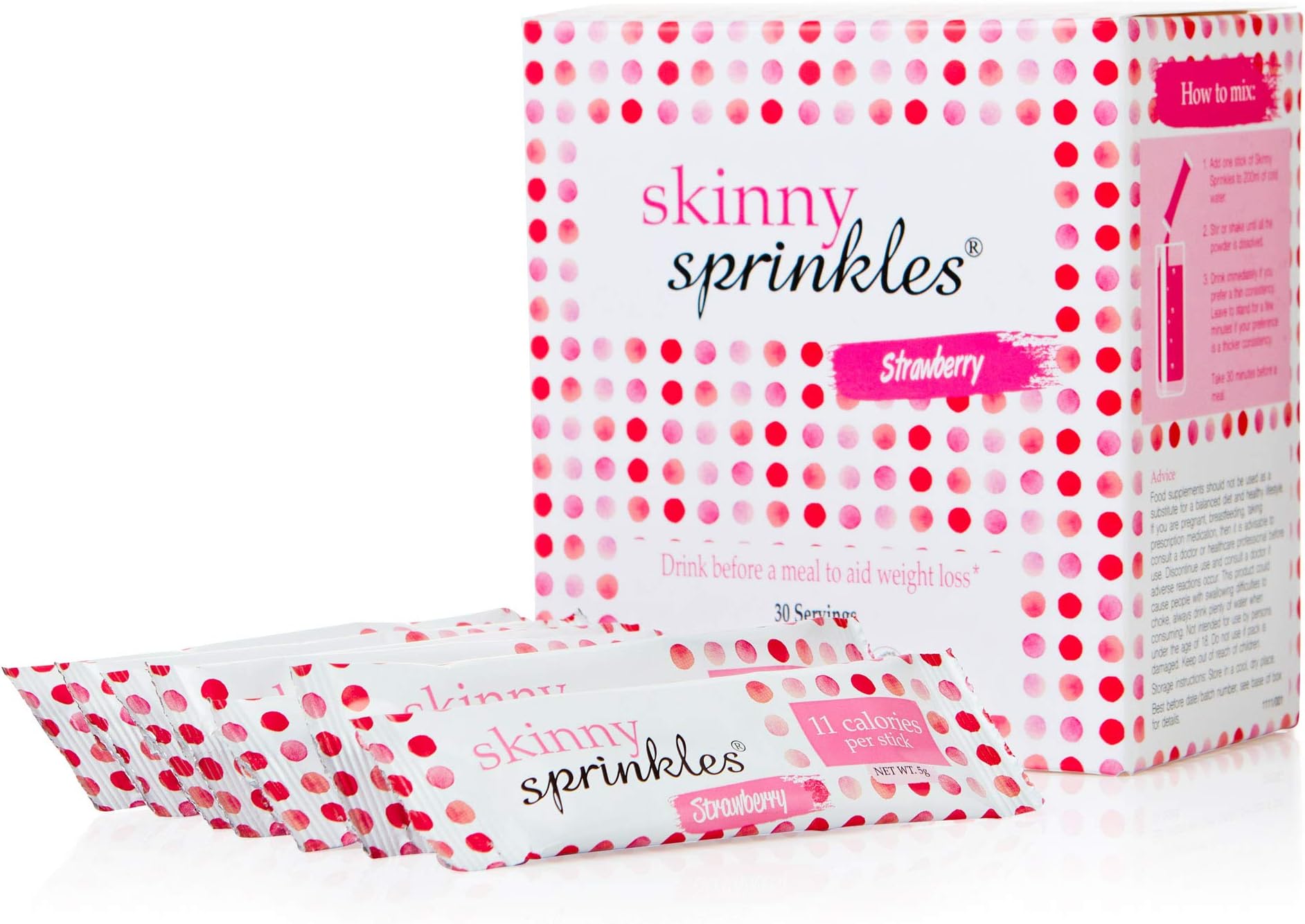– Skinny Sprinkles, 30 Servings - Weight Management Drink with Glucomannan - Vegan, Vegetarian Society Approved - Made in the UK - Strawberry