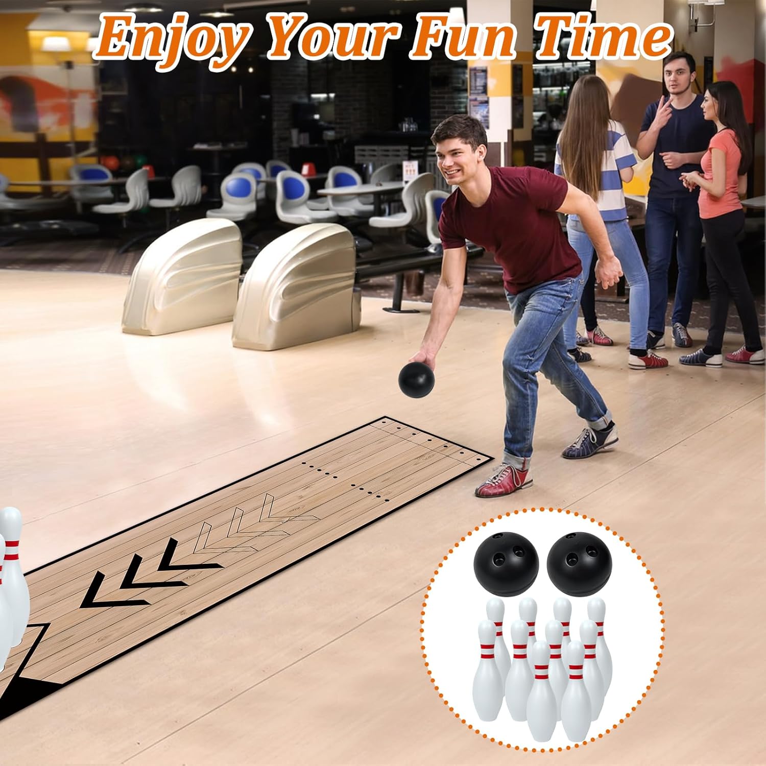 Mini Bowling Set, Home Bowling Ball Set, Indoor & Outdoor Bowling Alley Set with Lane, Bowling Pins & Ball Set, Full Bowling Alley Set for Family & Friends