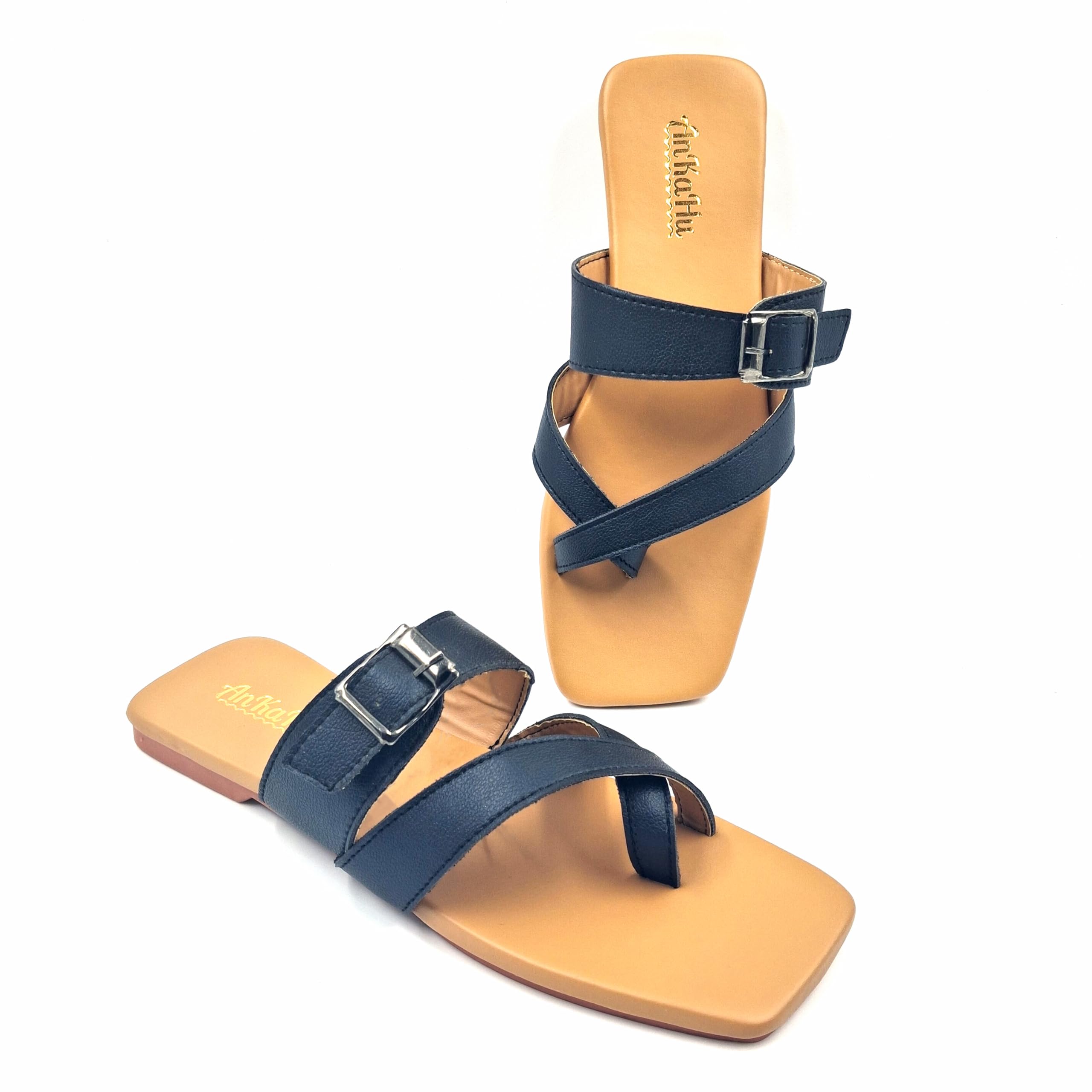 ankahu flats for women stylish daily use girls slippers footwear sandals square toe beige black chappals-picture-36