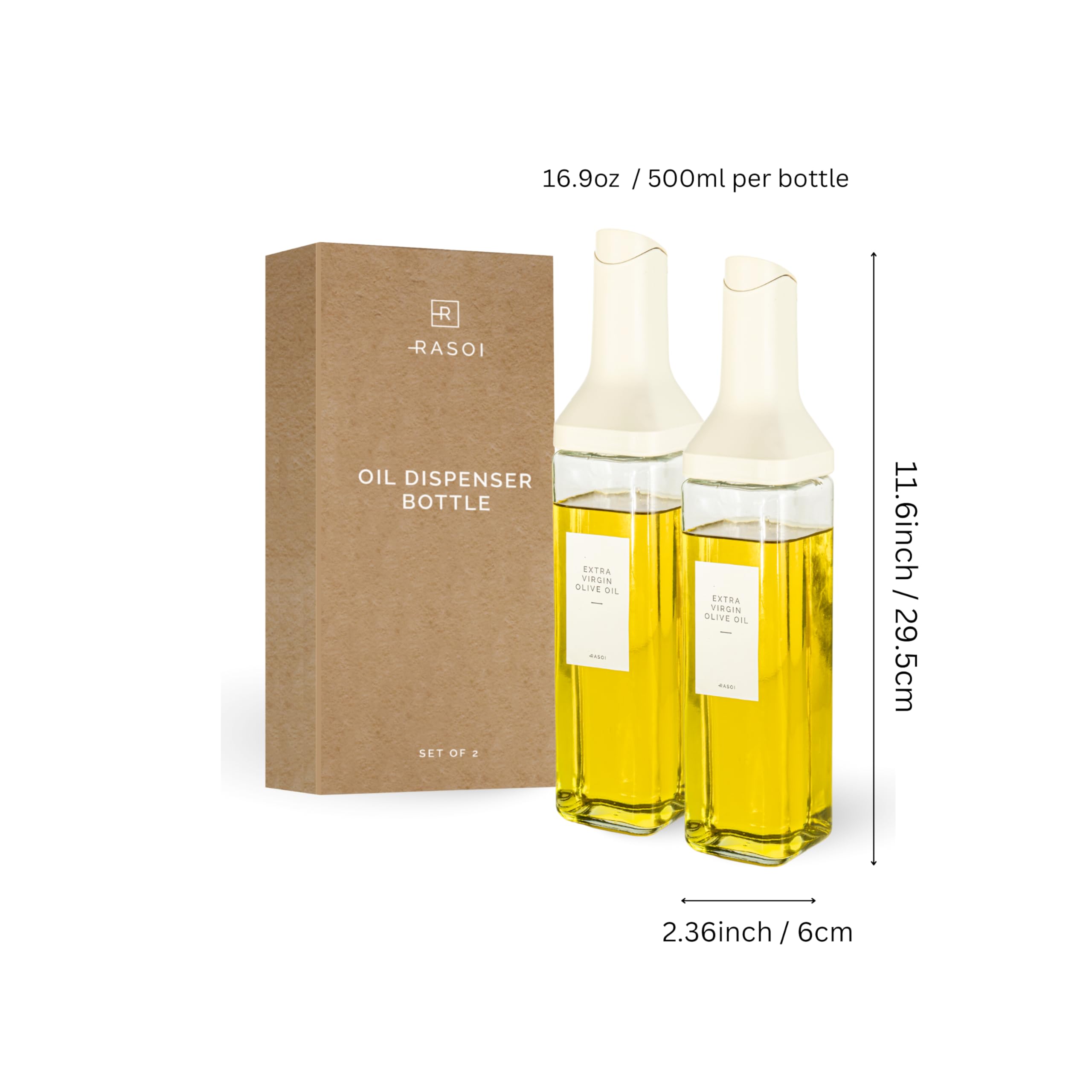 Botella dispensadora de aceite, juego de 2 dispensadores de aceite y vinagre, dispensador de aceite de vidrio con boquilla antigoteo, dispensador de aceite de cocina con tapa de vertido