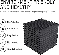 Vista 3 de Focusound Paquete de 24 paneles de espuma acústica de 1 x 12 x 12 pulgadas, paneles de espuma a prueba de sonido, paneles de cuña insonorizantes