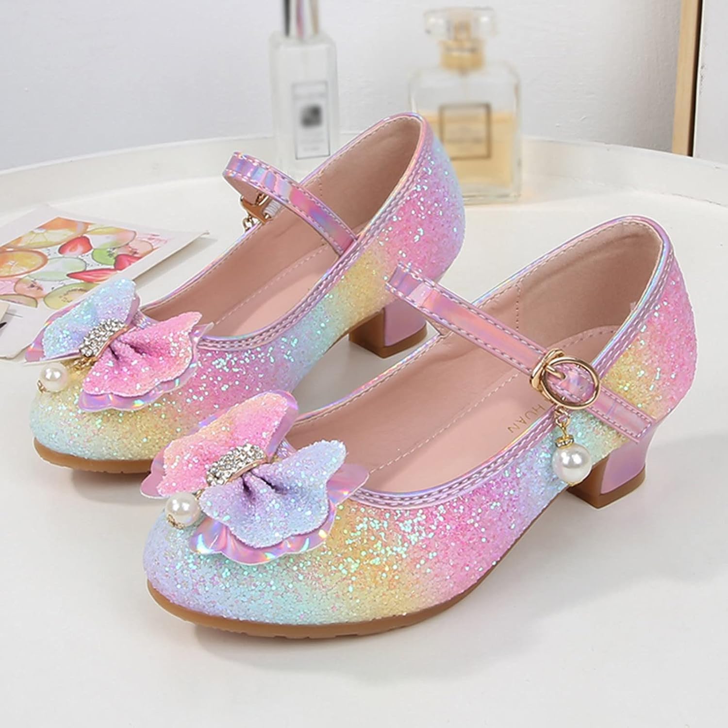 Children Shoes Fashion Flat Princess Shoes Bowknot Pearl Children Soft Sole Small Leather Shoes Toddler Mary Jane Shoes (Pink, 4 Big Kids)
