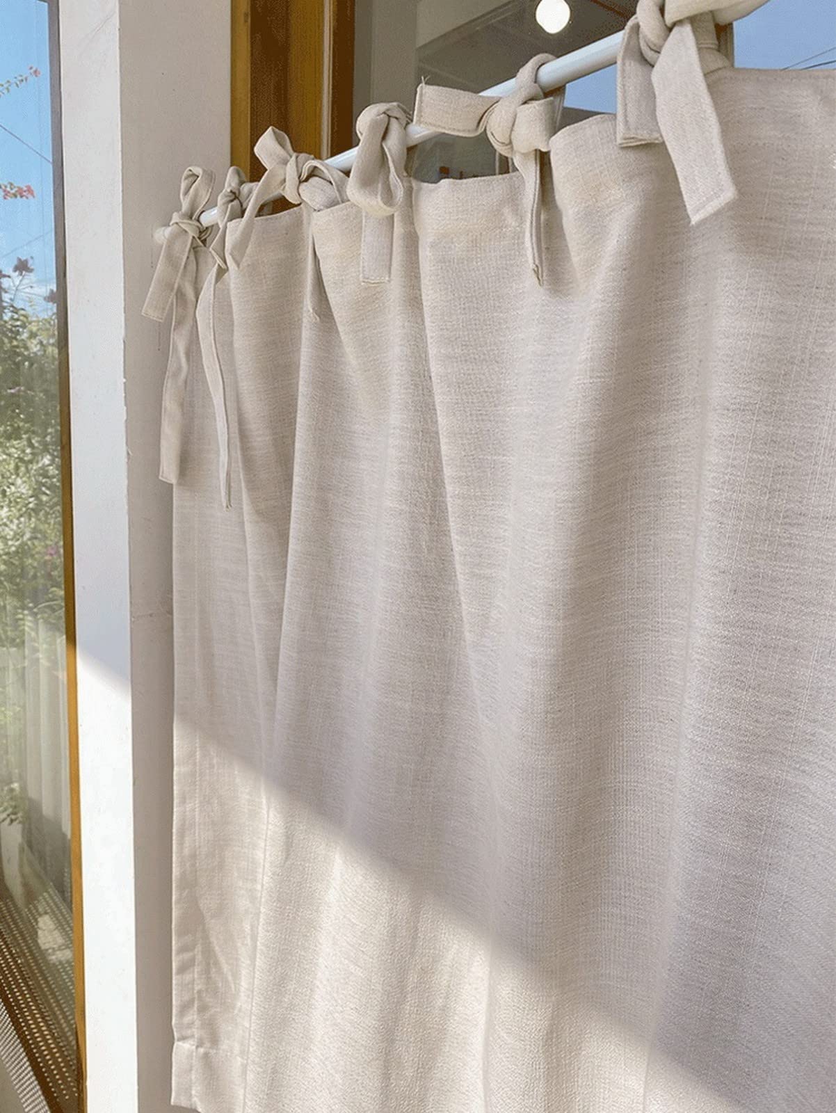 A.Monamour Tenda Corta per Finestra Piccola Rustico Beige Lino Opaco Tendina Tenda da Cucina Bistrot Caffè Mezza Tenda Mantovana Tenda a Vetro Tenda a Pannello Tenda Porta Armadio
