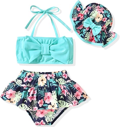 Aalizzwell Traje de baño bikini de 2 piezas con sombrero para bebé niña