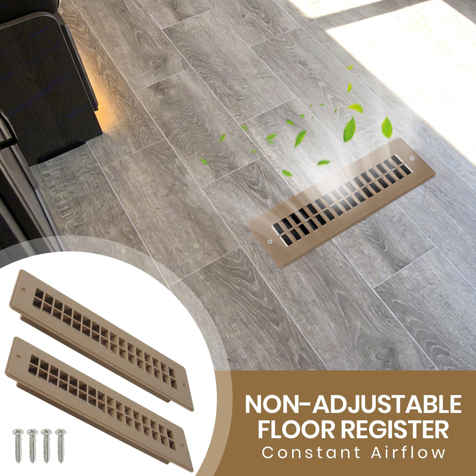 Calvana (2 Pack 2" x 10" Floor Register, Heavy Duty Steel Walkable Floor Vents for RV Trailer Motorhome Fifth Wheel Heating (Brown) - 4