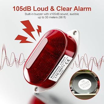 DC24V Strobe Siren Industrial Warning Light with Red LED and 105dB Buzzer, Ultra-Bright Signal Flashing Alarm Light for Safety and Alert, Oval