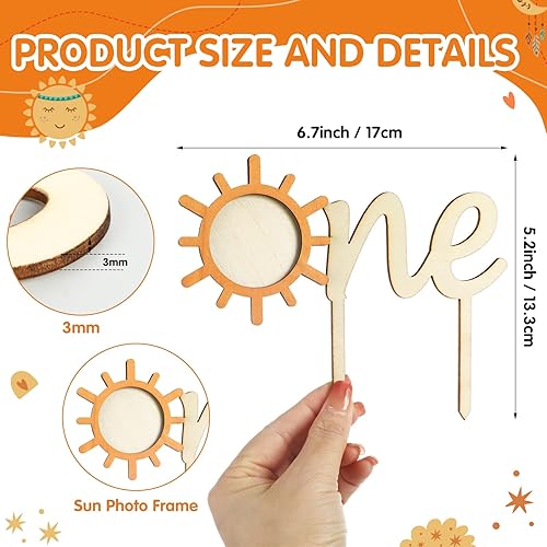 Miniatura 2 de Leyndo Sun One - Decoración para pastel con marco de fotos, decoración de madera para el primer cumpleaños, decoración de pastel de 1er cumpleaños,