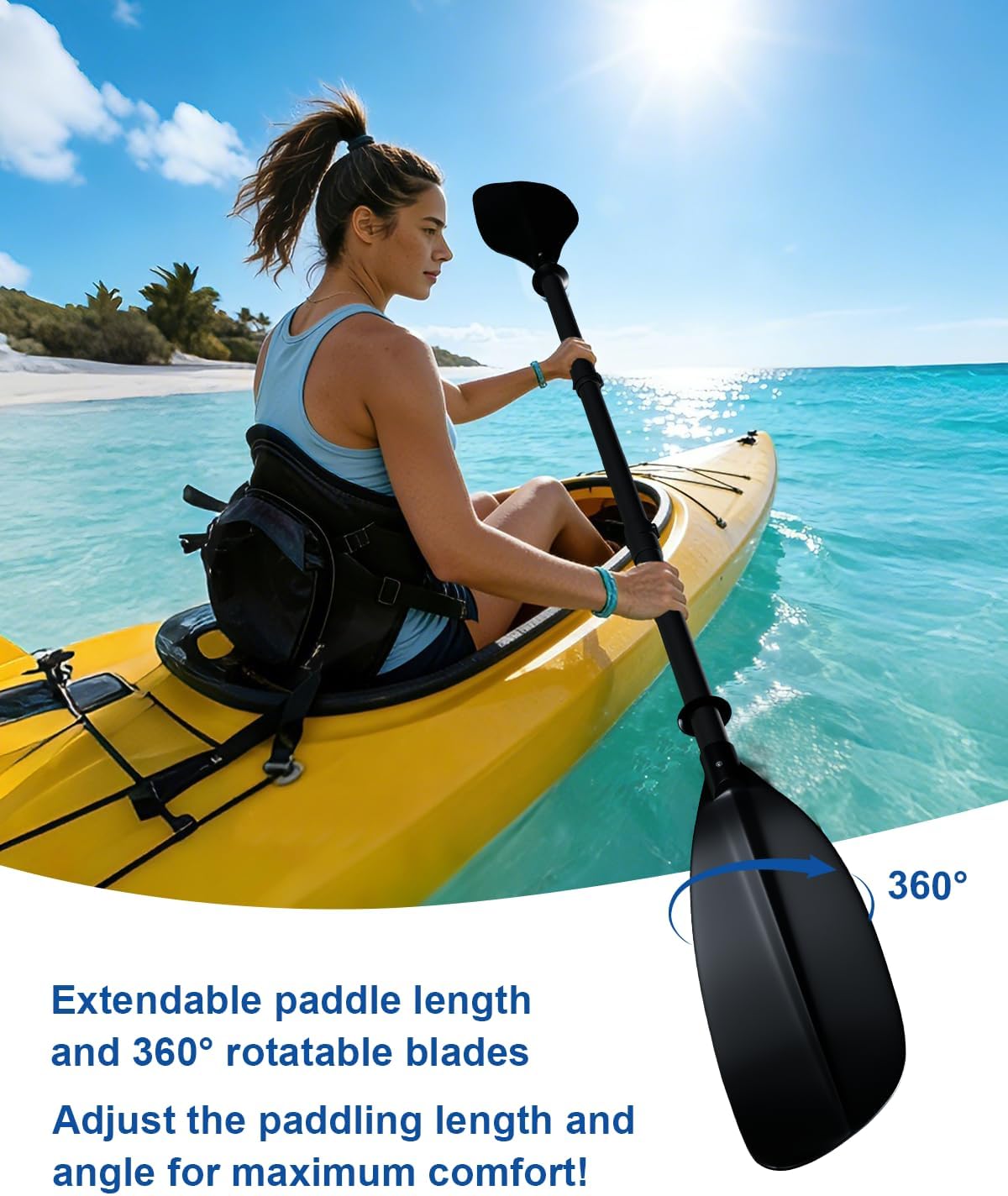 Adjustable Kayak Paddle 62–87 Inches Paddle for Kayak Stainless Steel Shaft Fiberglass Blades Non-Slip Matte Grip Kayak Oar for Youth & Adults with Carry Bag