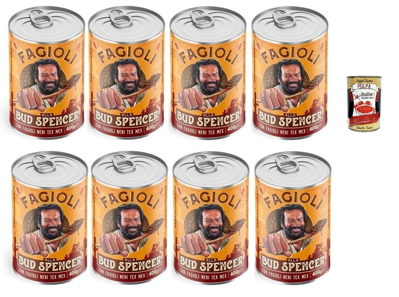 Fagioli alla Bud Spencer Tex Mex, Bud Power- Bud-Spencer-Tex Mex Bohnen fertig zum Probieren 8 x 400gr + Italian Gourmet polpa 400g