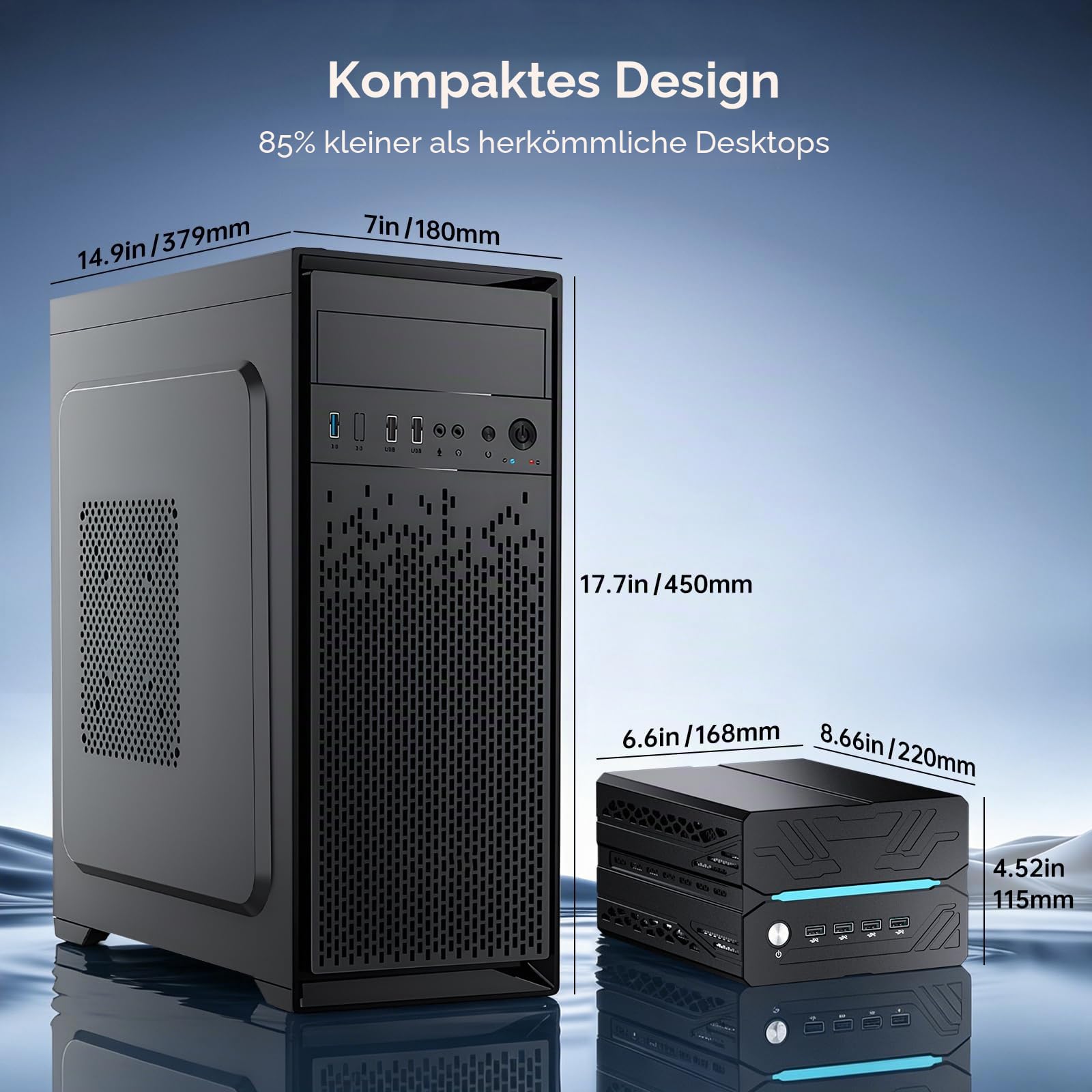 Mini KI PC - Intel Core i9-14900F Prozessor (24 Kerne), 64GB DDR5 RAM, 1TB PCIe 4.0 SSD, GeForce RTX 5060Ti Grafikkarte (16GB GDDR7), 8K, WiFi 6e, 4* Displayausgabe, Windows 11 Pro