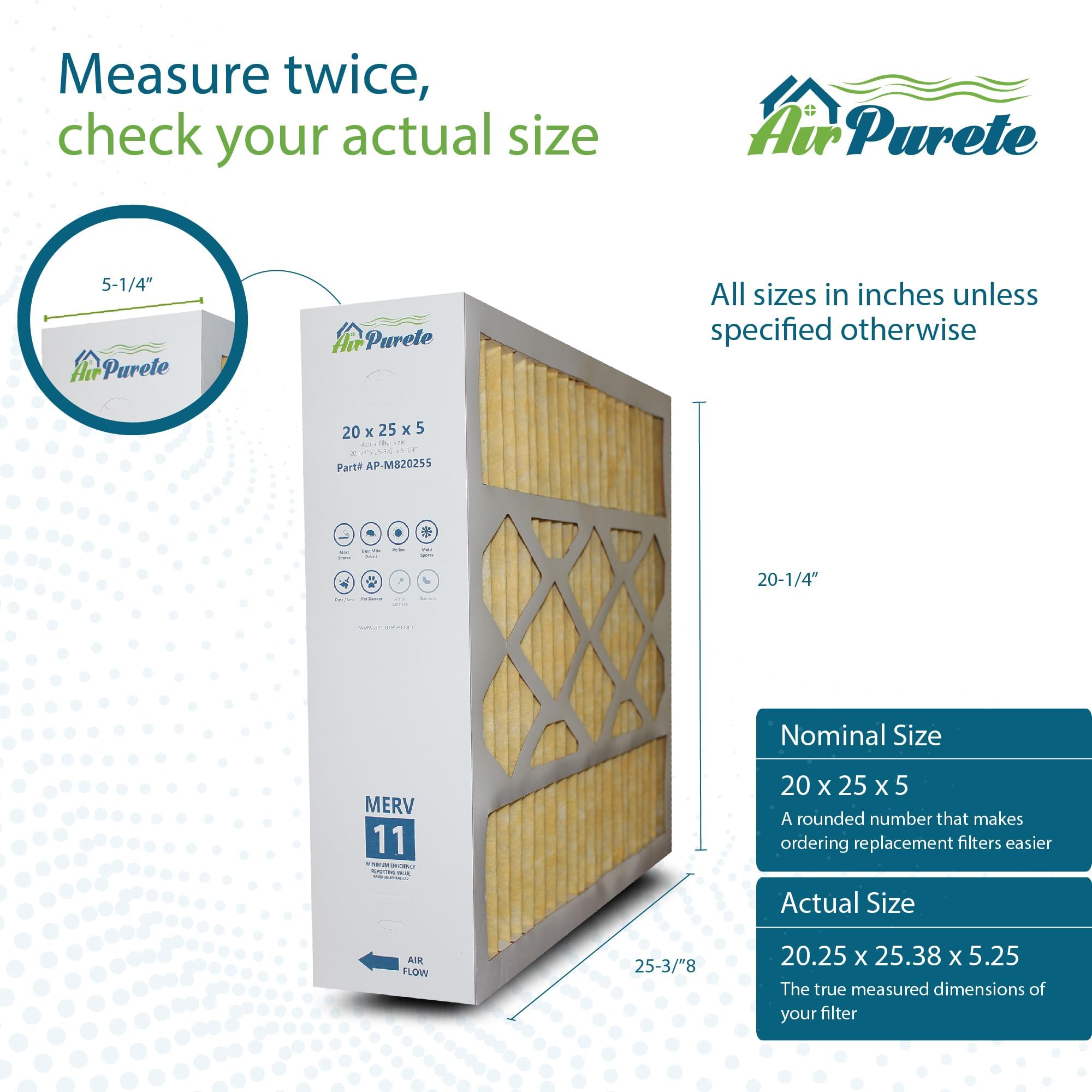 M8-1056 Replacement Filter | AirPurete AP-M820255 | Actual Size 20-1/4