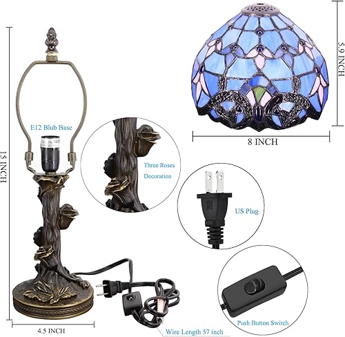 Miniatura 6 de Pequeña lámpara Tiffany Lámpara de mesa de vidrieras azul estilo barroco mesita de noche luz mini acento escritorio lámpara de memoria 8 x 15