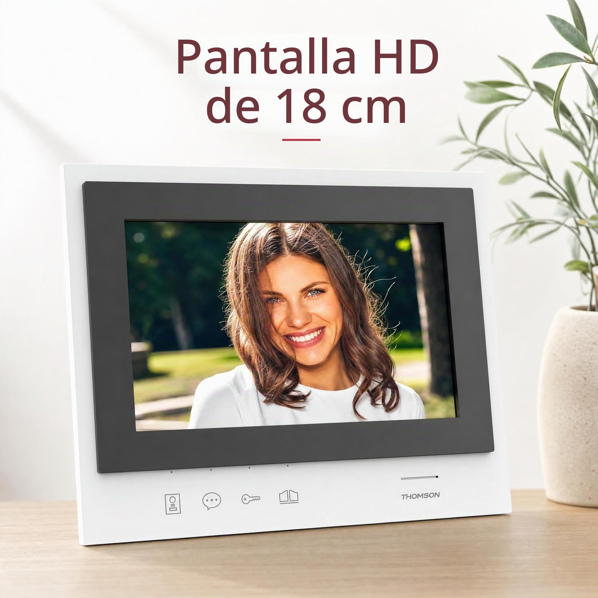 THOMSON Videoportero Inalámbrico con Pantalla, Interfono y Cámara Exterior | Pantalla HD de 7", alcance de 350 m en campo abierto, batería recargable, visión nocturna, SD de 8 GB y función Door Check.