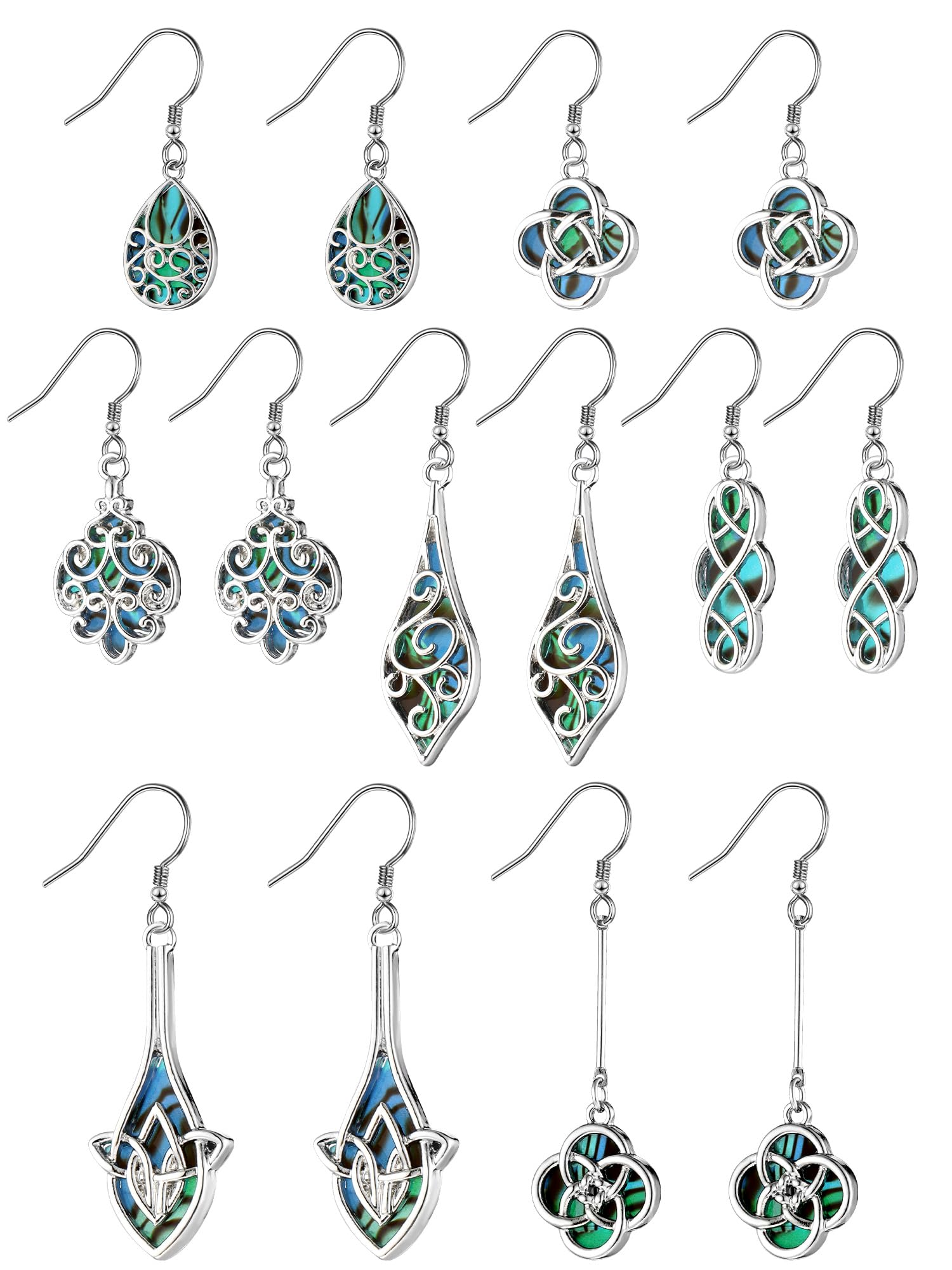 7 Pairs Celtic Knot Earrings Boho Fashion Drop Dangle Earrings for Women Knot Silver Teardrop Hoop Vintage Statement Jewelry (Ocean)
