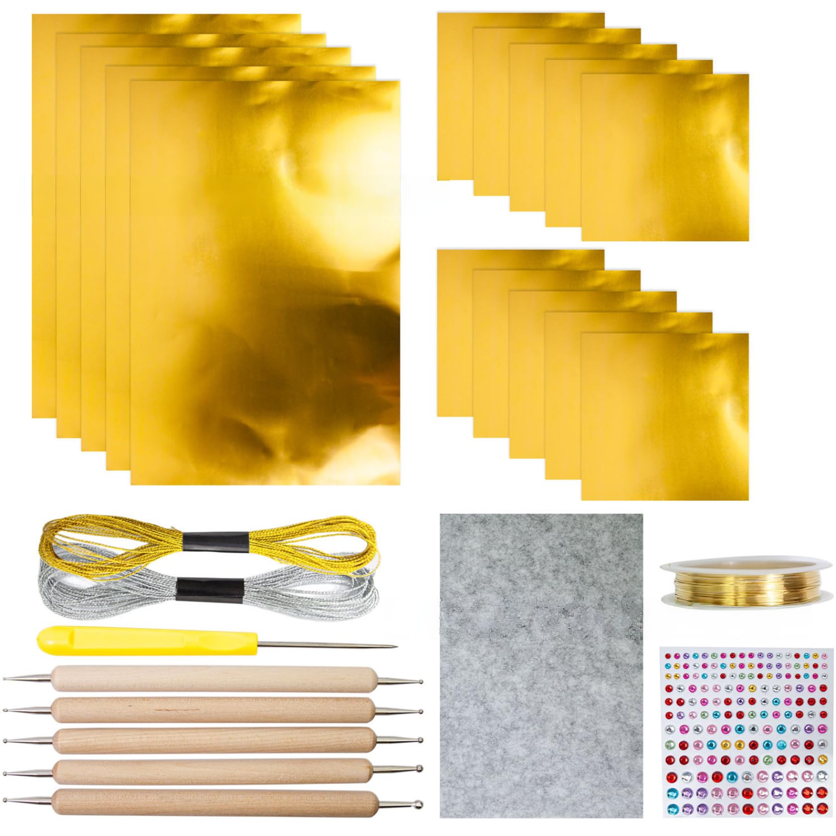 Tsawntd 1 Set Foil Sheets for Crafts, Embossing Gold Foil Sheets Set with Engraving Tools for Projects at Home or School Embossing Gold Transfer