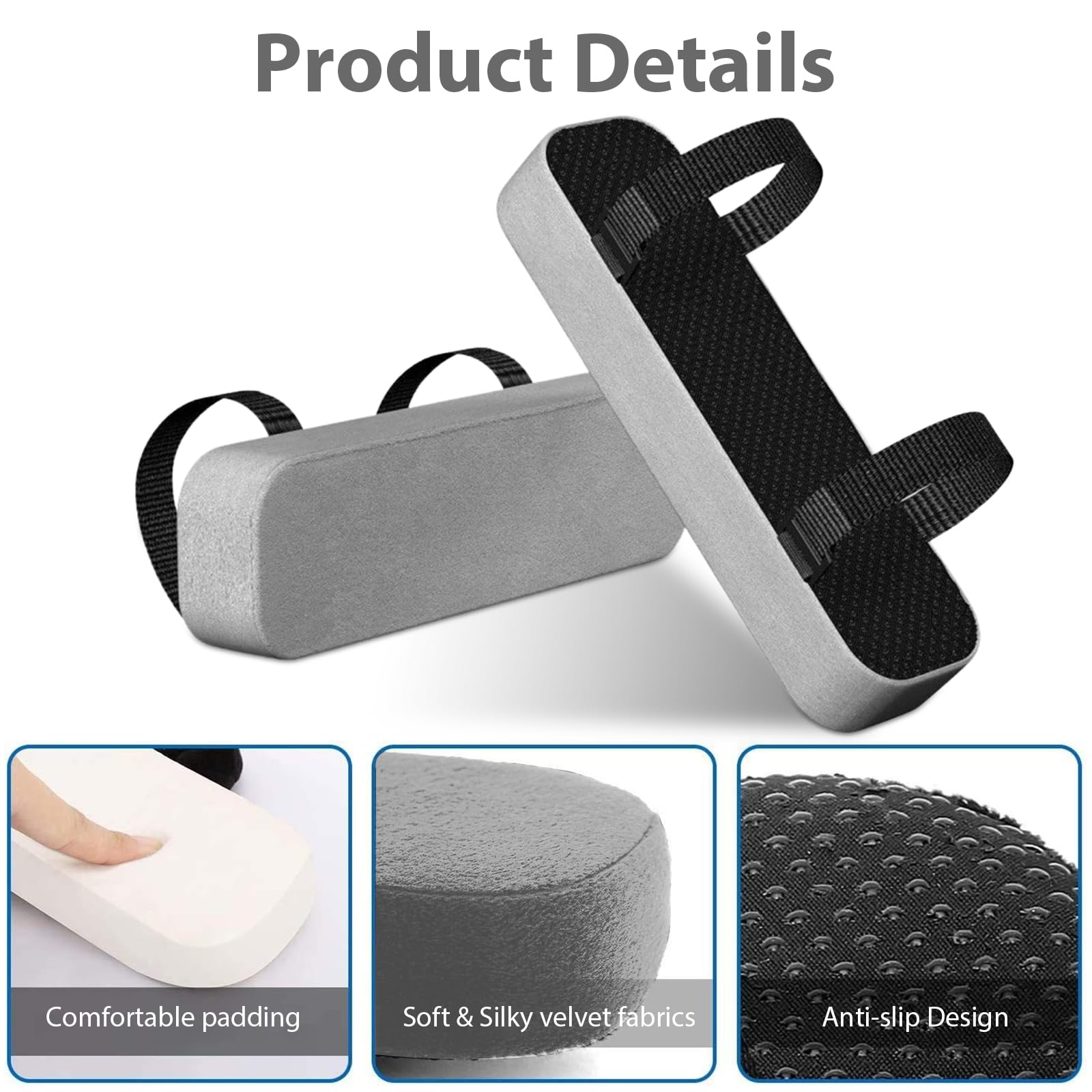 2 cuscini per braccioli ergonomici, per sedia da ufficio, sedia a rotelle (grigio)