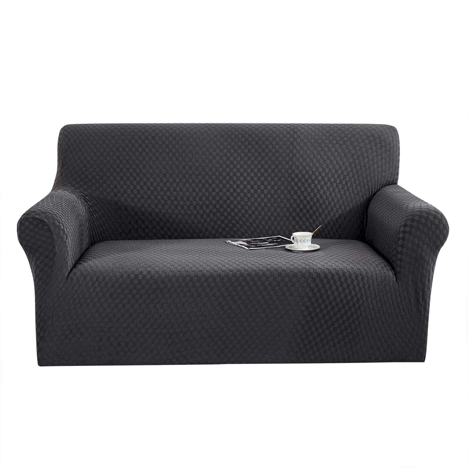 Gruby pokrowiec na sofę rozciągliwy pokrowiec na sofę 1/2/3/4 siedzenia pokrowiec na sofę antypoślizgowy poliester spandex miękka tkanina stylowa sofa meble pokrowiec dla zwierząt domowych ochraniacz na kanapę, fotel (głęboko szary, 4 flamastry)