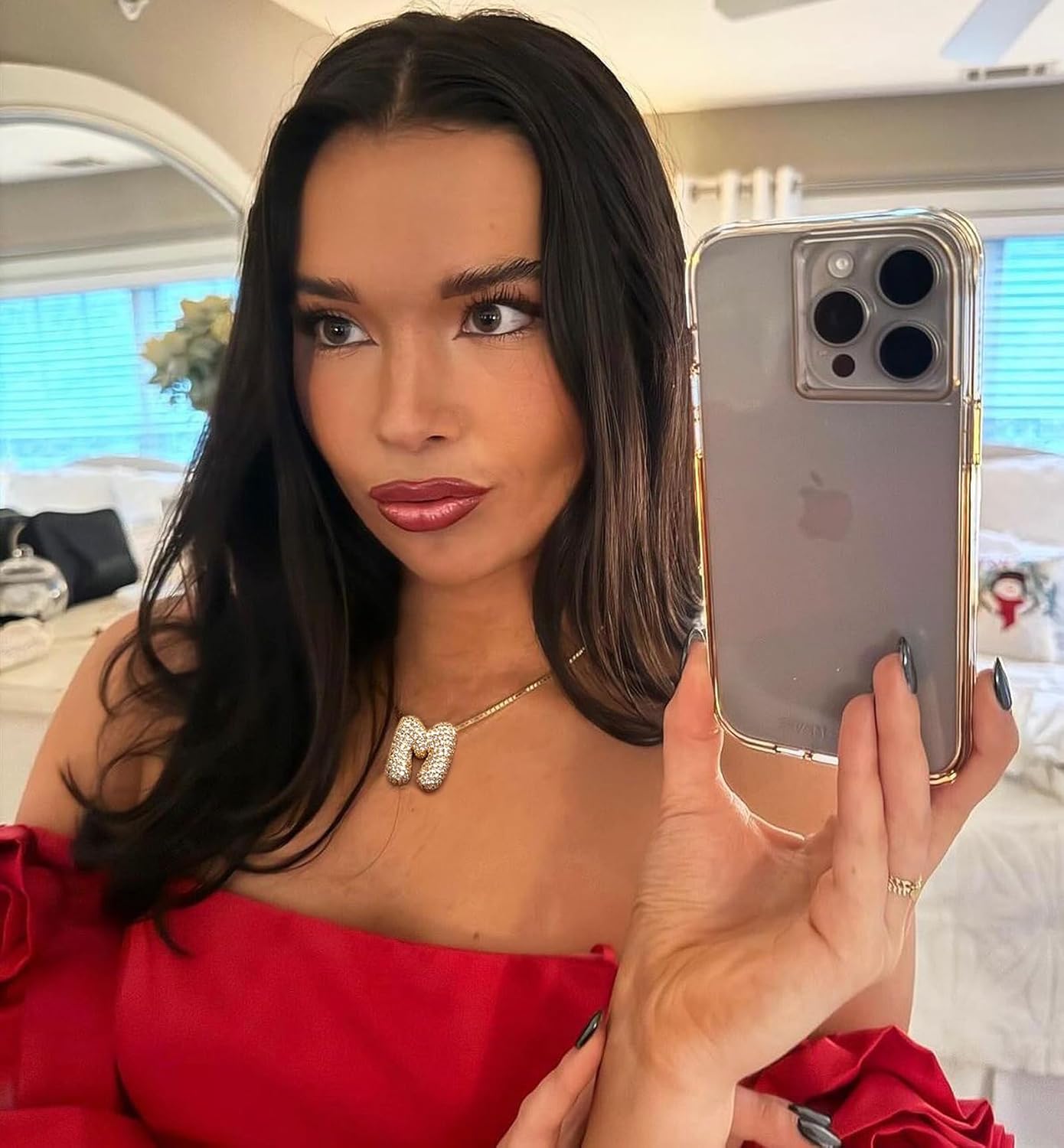 Bubble Letter Necklace, 14k Gold/Silver Balloon Initial Diamond Pendant Chain Necklace Dainty Pave Jewelry Gift for Women - Image 2