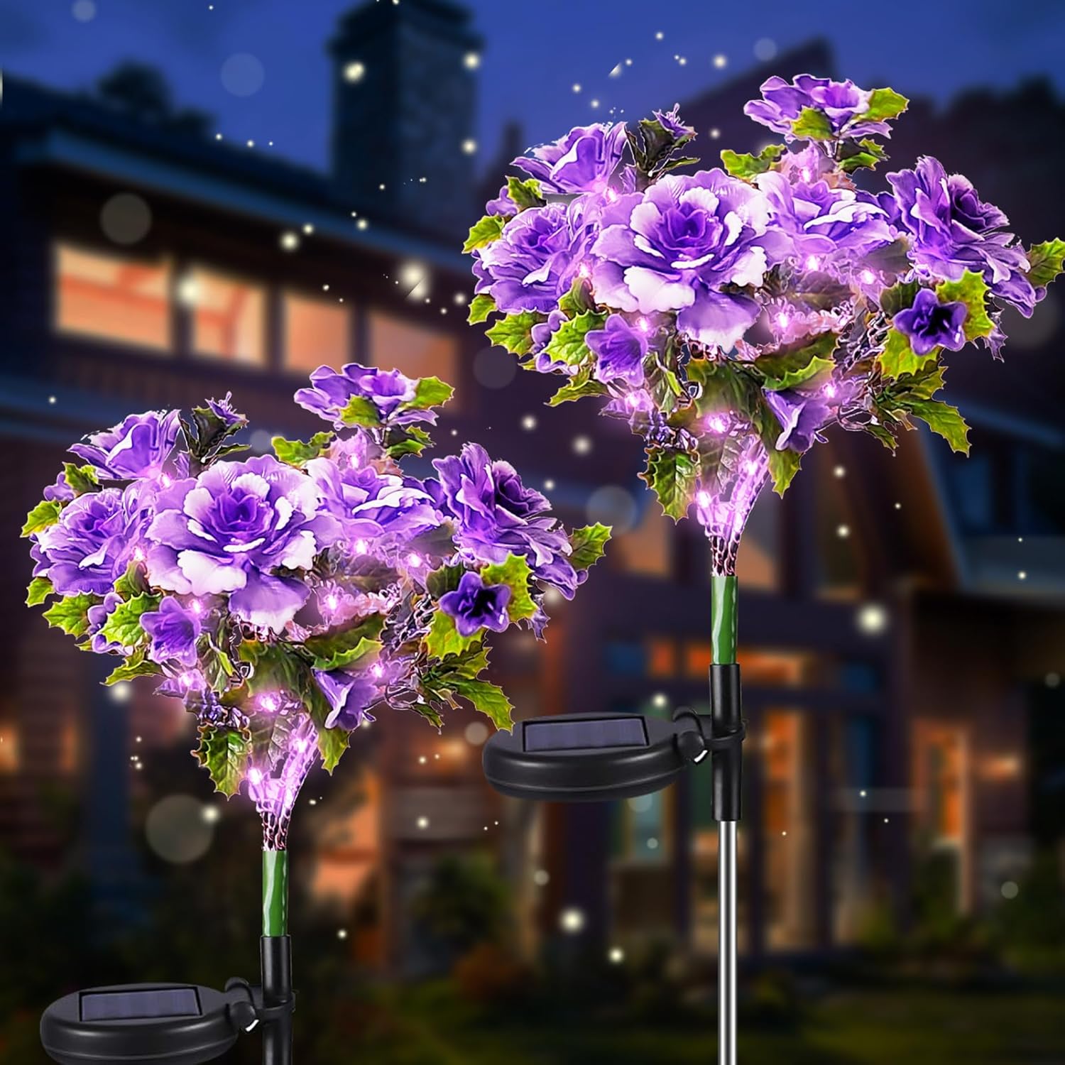 Neporal Solar Light Outdoor 2 Pack Solar Garden Lights with Purple